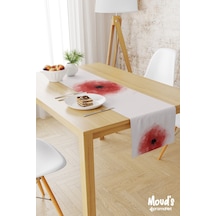 Poppy Red Desenli Baskılı Süet Runner Masa Örtüsü