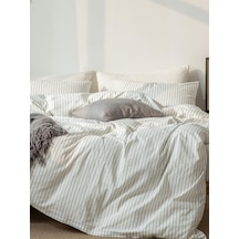 Caqqa Çizgili White Striped Çocuk Ve Genç Tek Kişilik Pamuk Lastikli Nevresim Takımı