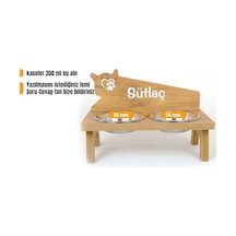 Realwood Ahşap Özel İsim Baskılı Çelik Kaseli Kedi Köpek Mama Su Kabı 450 ML