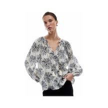 Koton Floral Desenli Viskon Bağlamalı Yuvarlak Yaka Uzun Kollu Bluz Beyaz Desenli 5sak60055ew Beyaz Desenli