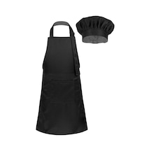Siyah Çocuk Mutfak Yemek Pişirme Ve Pişirme Giyim Önlük Ve Cepli Şef Şapka Seti Çocuk Aşçı Kostümü L
