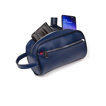 Newish Polo Erkek Deri Portföy Clutch Traş Kozmetik Bakım Ve Günlük El Çantası 14x24cm New171 - Lacivert