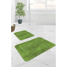 Yeşil Modern Klasik Banyo Halısı Klozet Paspas Seti Bs233n11