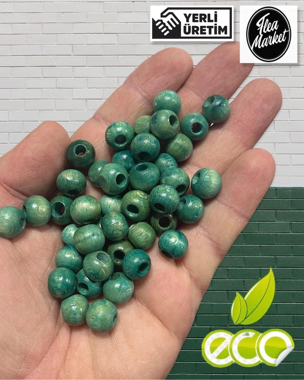 10 Mm Turkuaz Renk Ahşap Boncuk - 50 Gram Ort 110 - 150 Adet