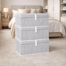 Çok Amaçlı Düzenleyici Kapaklı Sandık Tipi Kutu Hurç Organizer 3 Lü Set Gri, Mega 60 X 40 X 30 Genel