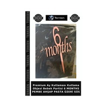 Premium Ay Kutlaması Kutlama Objesi Bebek Partisi 6 Months Pembe Ahşap Pasta Üzeri Süs