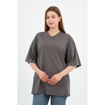 V Yaka Oversize T-shirt E24-742a-wn Antrasit