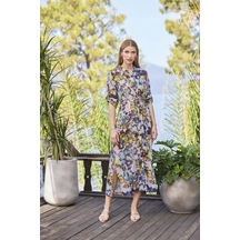 Monamise Kadın Desenli Ve Yırtmaçlı Önü Düğmeli Gömlek Yaka Elbise 25048 Mor Monamise Kadın Desenli Ve Yırtmaçlı Önü Düğmeli Gömlek Yaka Elbise 25048 Mor