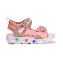 Kiko Kids 102 Simli Işıklı Kız Çocuk Cırtlı Sandalet Ayakkabı Pudra 001