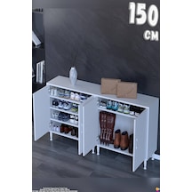Modilayn Alba Ayakkabılık - Kapaklı 4 Raf 6 Bölmeli Dar Alanlar İçin Çok Amaçlı Dolap 150 Cm Beyaz