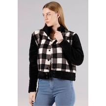 Verymoda Polar Çıtçıtlı Mont F1133 Siyah Dama
