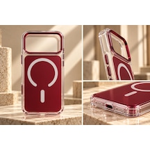İphone 17/18 Pro Max Şeffaf Magsafe İle Uyumlu Kılıf, Bordo Tasarım