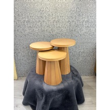 Kayın Kaplamalı Mdf Mantar Sehpa 3 Lü Set