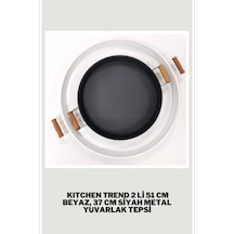 51 CM Beyaz 37 CM Siyah 2 Li Metal Yuvarlak Tepsi Sunum Tepsi .