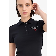 DeFacto Coool Fitted Polo Yaka Baskılı Ribana Kısa Kollu Siyah Tişört D1095AX25SMBK81