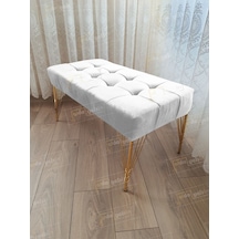 Modern Dilim Puf Ayakucu Puf Gold Metal Ayak 100 45 Beyaz