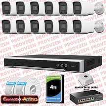 Provzen Hikvision 12 Kameralı 6mp Ip Colorvu 3.0 Güvenlik Sistemi Aı İnsan Araç Algılama Çift Yönlü Ses Ve Işıklı Alarm