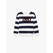Koton Baskılı Uzun Kollu Bisiklet Yaka Çizgili Sweatshirt Lacivert Çizgili 6wkg10348ak Lacivert Çizgili