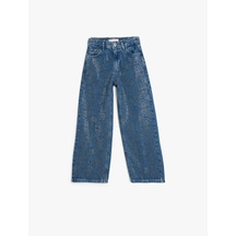 Koton Pamuklu Cep Detaylı Geniş Paça Denim Pantolon Koyu İndigo 5skg40096ad Dark Indigo Koyu İndigo