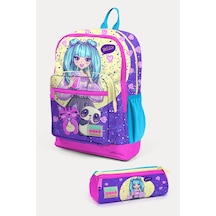 Mor Pembe Anime Kız Desenli Çok Renkli