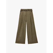 Koton Loose Fit Cepli Pileli Kemerli Palazzo Kumaş Pantolon Yeşil Desenli 6wak40058ew Yeşil
