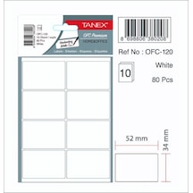 Tanex Ofis Etiketi Ofc-120 Beyaz 34X52 Mm