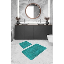 Turkuaz Modern Klasik Banyo Halısı Klozet Paspas Seti Bs240n11