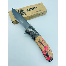 Jeep Ahşap Kasa Çiçek Desenli Kamp Çakı //23cm-0ııııııı0 Kahverengi - Sarı