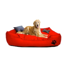 Mavi Vitrin Yıkanabilir Kumaş Pati İşlemeli Büyük Irk Köpek Yatağı L 100 x 80 CM