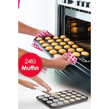 Nakres Muffin Ekler Kalıbı 35-27 Cm 24 Bölmeli Yanmaz Ve Yapışmaz Kek Kapsülü Yapışmaz Mini Tart Kek Kapsülü