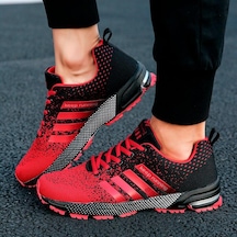 Kırmızı Erkek Koşu Ayakkabıları Artı Boyutu 47 Nefes Erkek Spor Ayakkabı Bağcıklı Konfor Rahat Yürüyüş Ayakkabısı Atletik Eğitim Ayakkabısı