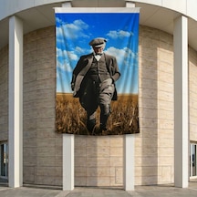 Atatürk Başak Tarlasında Yürürken Portre Poster Bayrak Premium Raşel Kumaş Ata60 2x3m Diğer