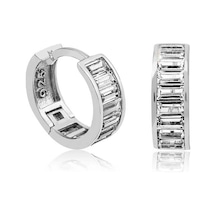 Gümüş Baget Taşlı Halka Küpe Gümüş