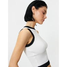 Koton Triko Crop Atlet Renk Kontrastlı Bisiklet Yaka Ekru 4sak30034ht 4SAK30034HT010 Ekru
