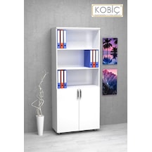 Kobiç Ofis Dosya Dolabı Kilitli Yarım Kapak Suntalam Dolap 80x35x185 Cm Beyaz Beyaz