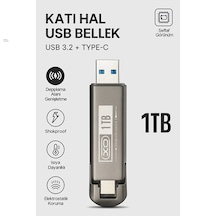 1tb Usb 3.2 + Type-c Çift Girişli Taşınabilir Flash Bellek Yüksek Hızlı, Dayanıklı Ve Şok Korumalı Gri