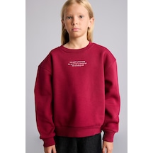 Defacto Relax Fit Bisiklet Yaka Düşük Omuzlu Baskılı Sweatshirt Kız Çocuk I3382a826aubr239 Bordo-br239