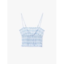 Koton Slim Fit Gofre Kumaş Gipeli Kolsuz Kareli Crop Bluz Mavi Ekose 6sal30001ıw Mavi Ekoseli