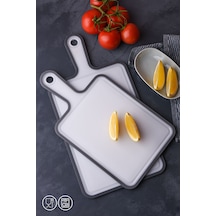 2 Li Kaydırmaz Kesme Tahtası Kulplu Kesim Panosu 1x 30x21 Cm 24,5x19,5 Cm Beyaz - Gri
