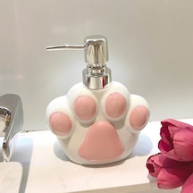 Banyo Sabunluk Seramik Kedi Paw Losyon Dispenseri Basın Tipi El Bej - Sarı