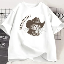Tarzsokak Beyaz Meowdy Kovboy Kediler Vintage Kovboy Kedi 90s Komik Sevimli Yavru Kedi Beyaz
