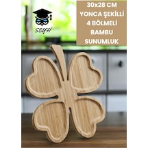 30x28 Cm Yonca Şekilli 4 Bölmeli Bambu Sunumluk