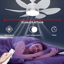 Xuweiwei 46cm 6 Bıçaklı Akıllı Tavan Vantilatörü White Pro Altı Paket Vantilatör Led Işıklı Uzaktan Kumandalı Mutfak Yatak Odası İçin
