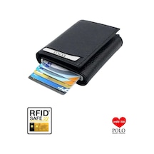 Orijinal Otomatik Mekanizmalı Kutulu Rfid Korumalı Hırsızlık Engelleyici Para & Kartlıklı Cüzdan siyah