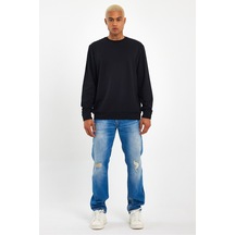 Superlife Süperlife Erkek Gri Bisiklet Yaka Ribanalı Regular Fit Sweatshirt Spr26swk930 Siyah
