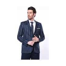 Wessi Çizgili Açık Slim Fit Lacivert Erkek Ceket Siyah