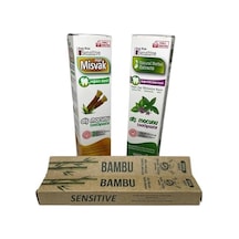 Diş Bakım Seti Sensıtıve Diş Macunu Misvak Ağacı Özlü, Aloe Vera Ve Propolis Ekstraktlı - Sensıtıve Herbal Diş Macunu Yeşilçay, Ekinezya, Nane Ekstraktlı - 2 Adet Bambu Diş Fırçası