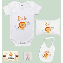 Bk Kids Kişiye Özel İsimli 5 Parça Beyaz Bebek Body Zıbın Yastık Hediye Seti, Yeni Doğan Bebek Giyim Hediyesi-7