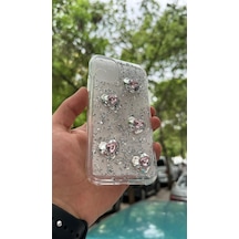 iPhone 11 Uyumlu Kılıf Yıldız Kalp 3d Figür Işıltı Simli Gümüş Parçacık