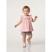 Nazar Baby Kız Bebek Baskılı Şortlu Takım Pembe